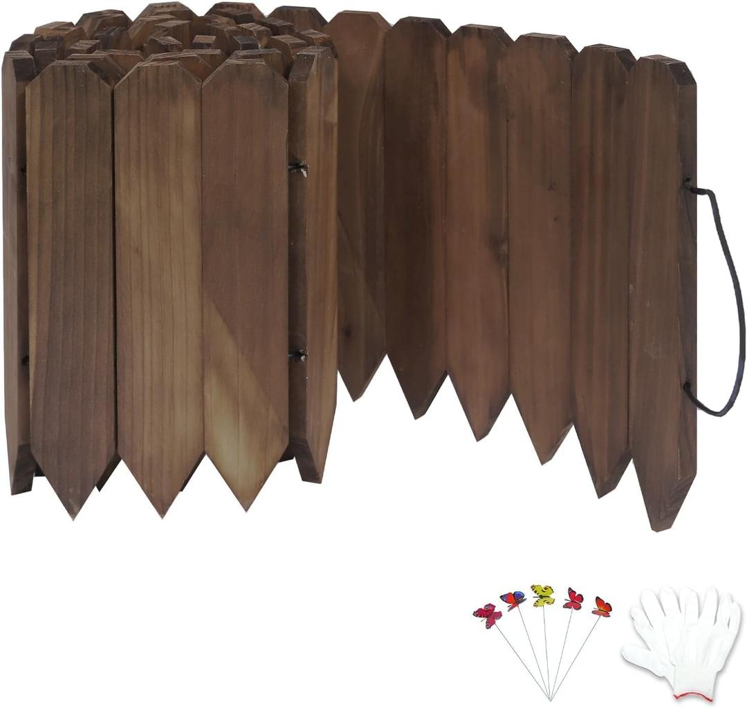 Wood Garden Edging Wood Landscape Edging Garden Fence Border Flexible Decorative Border Tree Fence for Yard Flower Bed Lawns Pathway - 9'' H x 3.96 Ft L (1 Pack)