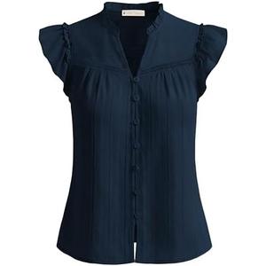 Belle Poque Women's Ruffle Sleeve Cotton Shirts V Neck Button Down Lace Crochet Blouses Spring Summer Dressy Casual Tops 2026, small