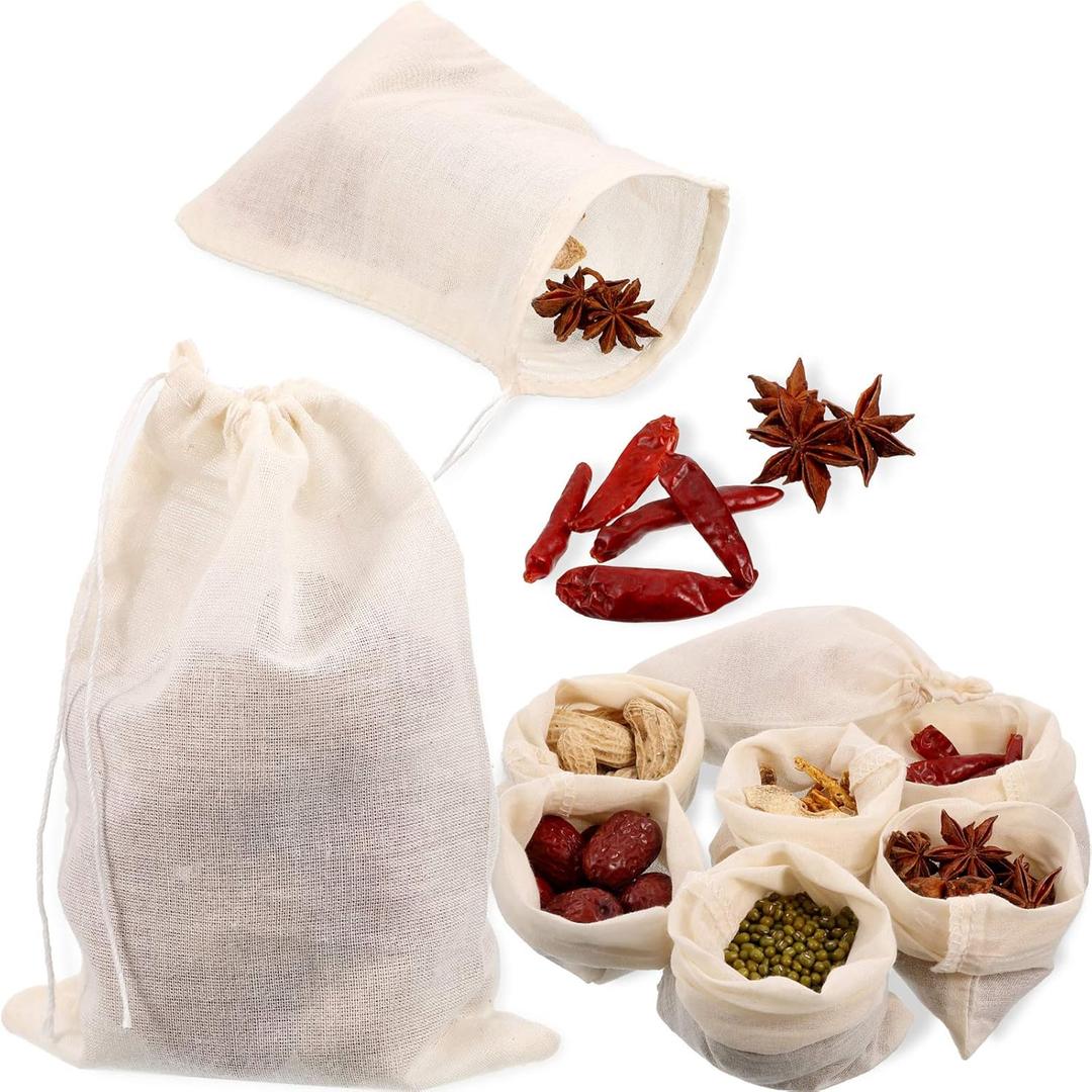 Boao 24 Pcs Spice Cooking Cheesecloth Bags for Straining Reusable Empty Tea Drawstring Soup Muslin Bags(7.8 x 9.8 Inch)