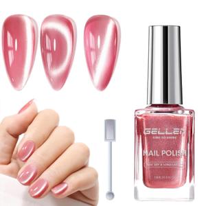 GELLEN Quick Dry Cat Eye Nail Polish, Magnetic Pink Fingernail Polish, Fast Drying Glitter Holographic Nail Polish Non Gel with Magnet Tool, DIY Salon Home (Peach Rose Pink)