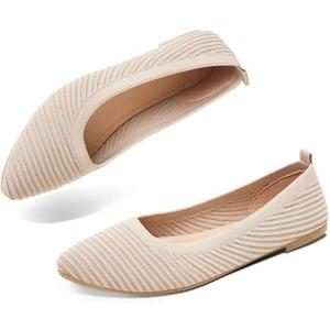 ALTOCIS Womens Knit Ballet Flats Ladies Comfortable Pointed-Toe Dressy Shoes Casual Soft Flat Shoes Ballerina Walking Flats Shoes, Size 37