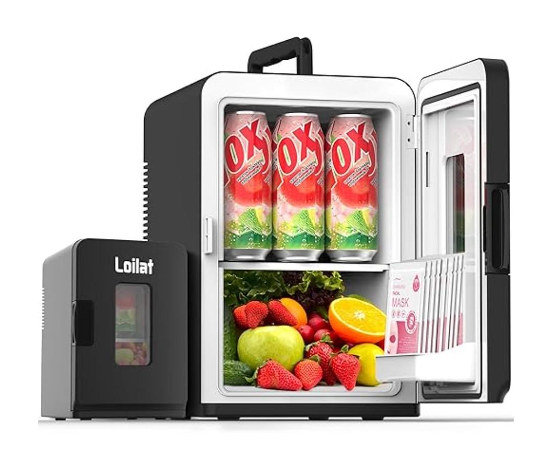 15 Liter Mini Fridge for Bedroom, Portable 110V AC/12V DC Power Small Mini Refrigerator for Office, Home, Car, Thermoelectric Electric Cooler and Warmer Tiny Fridge for Skincare, Food, Drinks