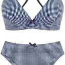 ZAFUL Women's V Neck Bikini Set High Waisted Swimsuits Lace Up Bow Decor Cheeky Two Piece Bathing Suit, Small