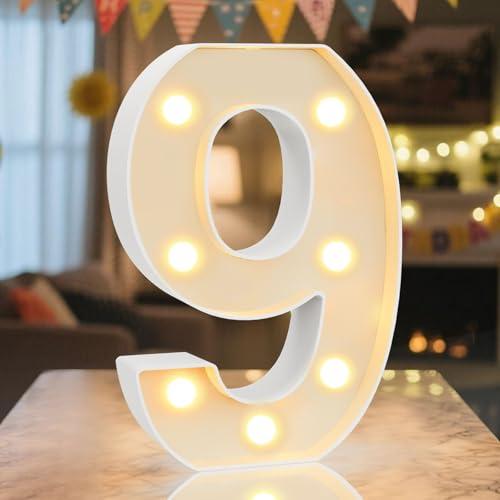 NANXU LED Marquee Light Up Numbers Sign - Lighted Birthday Numbers Sign for Birthday Party Decoration, Bar Wall, Home, Table Room, Wedding and Christmas Decorations, Number 9