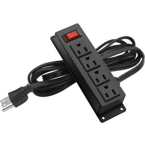 Wall Mount Power Outlet Strip, 4 Outlet Mountable Power Strip with Switch, Under Desk Power Strip Connect with 6ft Cord Mount Under Desk, Workbench, Nightstand, Dresser, Table.(Black)