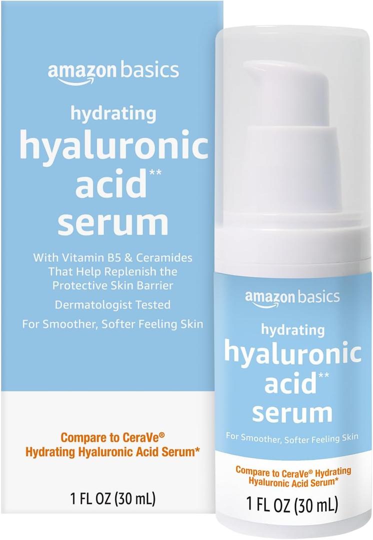 Amazon Basics Hydrating Hyaluronic Acid Serum with Essential Ceramides and Vitamin B, 1 Fluid Ounce 30ml