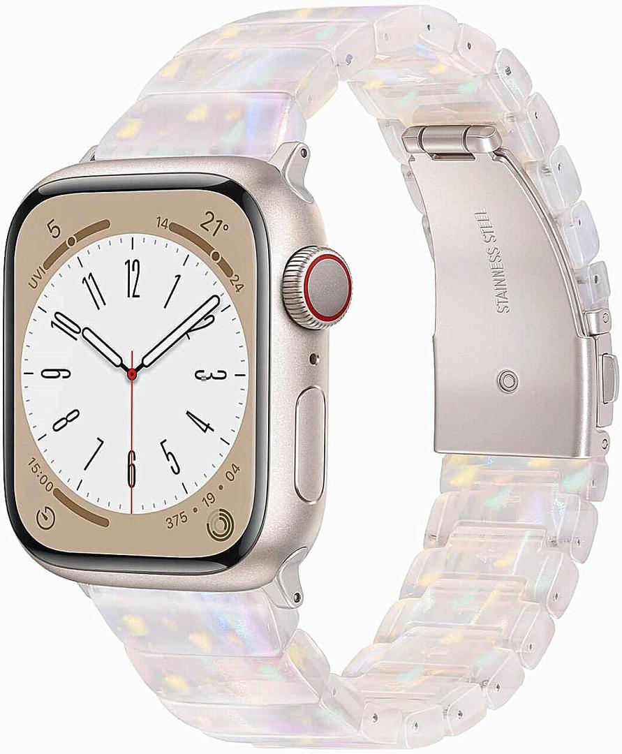 V-MORO Resin Band Compatible with Apple Watch Series 7/8/9/10 41mm/40mm/38mm/42mm Fashion Cute Strap for iWatch Series 6/5/4/3/2/1/SE/SE 2 Lightweight Bracelet Wristband Women(Classic Aurora -Starlight) (Classic-Colorful Creamy White)