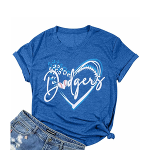 ALLTB Baseball Shirt for Women Baseball Mom Shirt Baseball Heart Graphic Tee Game Day Short Sleeve Tops L
