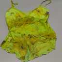 Women Y2k Mesh Tank Top Camisole Floral Print Spaghetti Strap Sleeveless V Neck Going Out Tops Cami Shirts (Small, Green)