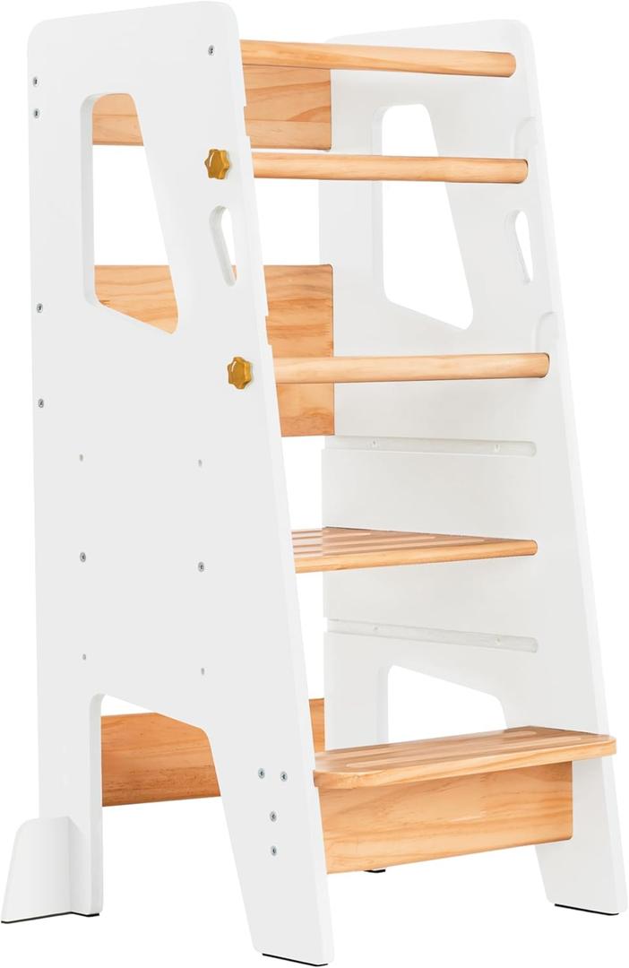 Toddler Standing Tower - Complete Toddler Kitchen Stool Helper - Ideal Kids Kitchen Step Stool for Learning New Skills - Updated Design with Safety Feet - White