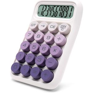 Mechanical Switch Calculator, 10 Digits, Large LCD Display, Purple, Big Buttons, Aesthetic