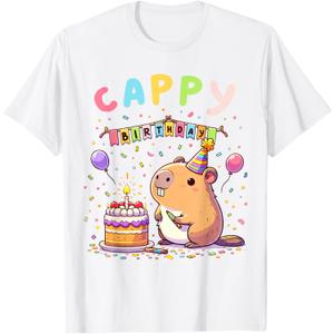 Cappy Birthday Capybara Lovers Girl Boy Happy Birthday Party T-Shirt Large