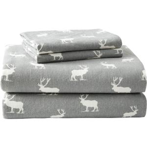 Eddie Bauer - Flannel Sheets Queen Size, Anti-Pilling & Wrinkle Resistant Cotton, Touchably Soft for All-Season Comfort - Bed Sheets with Matching Pillowcases & Fitted Sheet (Elk Grove Grey)