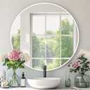 Round White Mirror, 24 Inch Circle White Mirror, Metal Frame Round Wall Mounted Mirrors for Bathroom, Living Room, Bedroom, Entryway, Vanity