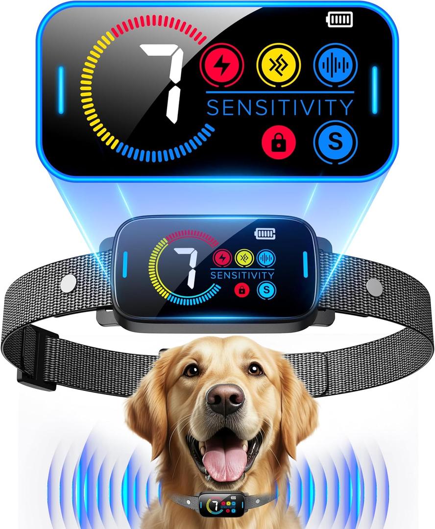Bark Collar for Large Medium Small for Dogs,Rechargeable Anti Barking Training Collar with Adjustable Ultrasonic Beep Vibration Shock and 7 Sensitivity (Black)