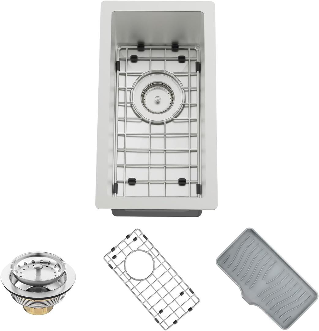 Kitchen And Bar Sink,10x18 Inch Stainless Steel Drop In Single Bowl Undermount RV Prep Small Kitchen&Bar Sink Ideal Choice For Small Space Come With Bottom Grid,Soap Mat And Drain Assembly