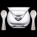 Glass Caviar Serving Set with 2 Pcs Mother of Pearl Spoons 3.2 Inch Caviar Dish Chiller Server Set with Ice Holder for Egg, Ice Cream, Coffee, Restaurant Serving