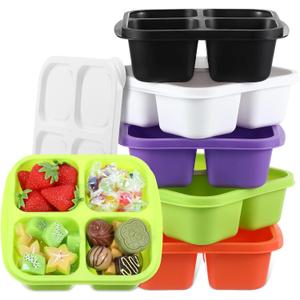 Honeydak 5 Pack Snack Containers 4 Compartment Bento Snack Boxes Reusable Lunchable Containers with Lids Divided Meal Prep Lunch Food Storage Box for School Work Travel(Halloween,Equal)