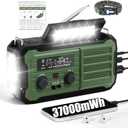 Emergency Radio Hand Crank Solar, 10000mAh/37000mWh Emergency Weather Radio, Hand Crank Solar Radios with NOAA/AM/FM, Thermal Blanket, Survival Bracelet, for Home & Outdoor (Army Green)