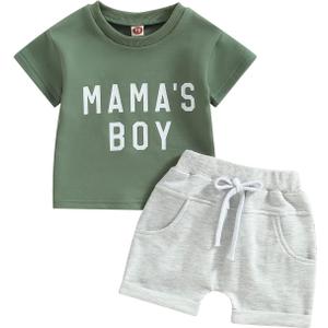 Toddler Baby Boy Summer Clothes Mamas Little Boy Short Sleeve T Shirt Tops Infant Rolled Stretch Shorts Set,2t-3t