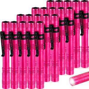 Hortsun 20 Pcs Mini Pen Light Flashlights Gifts for Fathers Day Pocket Flashlights Pen with Clip Small LED Handheld Slim Torches Without Battery(5.12 Inch,Rose Pink)