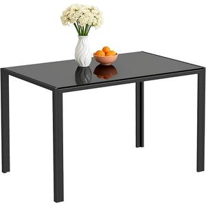 FDW | 47 Inch Glass Dining Table for 4-6 People | Black , Space Saving Kitchen Table with Tempered Glass Table Top | Easy to Assemble, Easy to Clean | Modern Design | For Dining Room