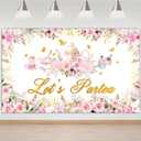 Avezano Tea Party Backdrop Floral Butterfly Glitter Let's Partea Banner Afternoon Tea Baby Shower Birthday Party Decorations 70.8 x 43.3 Inch (Pink)