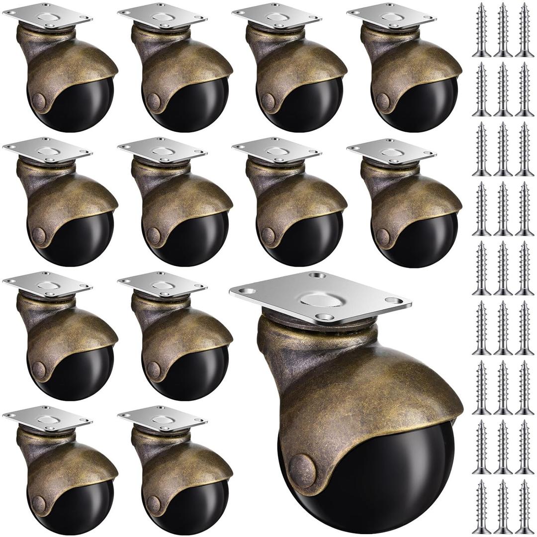 12 Pack 2 Inch Ball Caster Wheels for Furniture Legs, Vintage Office Furniture Casters, for Chair Sofa Cabinet Kitchen Cart Coffee Table