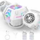 Rechargeable Dual-Nozzle Bubble Machine, 360 Auto Rotation Bubble Blower with Remote Control & RGB Lights, 30k Bubbles/Min, USB-C Bubble Maker for Kids Toddlers Parties Wedding Outdoor Birthday Gift
