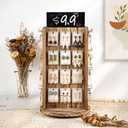 Pinzoveco Rotating Earring Display Stands for Selling with Adversitsing Board, Real Wood Jewelry Display Stand for Vendors, Large Capacity Earring Cards for Selling Rack Holder (Carbonized Brown)