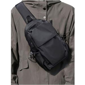 Small Black Sling Crossbody Backpack Shoulder Bag for Men Women, Lightweight One Strap Back Pack Sling Bag Backpack for Hiking Walking Biking Travel Cycling USB Charger Port-Nylon