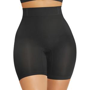 SHAPERX Tummy Control Underwear for Women Mid-Waisted Seamless Shapewear Shorts Anti-Rolling Body Shaper Under Dresses (Black) S/M
