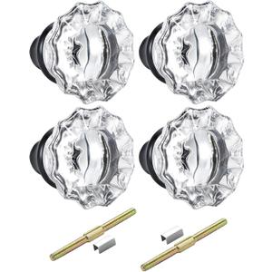 Newliplace 2 Pack Mortise Lock Glass Door Knobs Replacement Set, Vintage Crystal Door Knobs for Replacing Broken Old Antique Lock Sets on Interior Door, Matte Black Finish