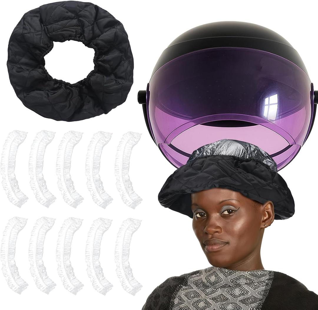 2 Pcs Hair Dryer Heat Shield with 10 Disposable Plastic Hoods(Black)