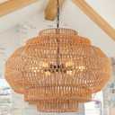 Large Rattan Chandelier Boho Pendant Light Fixture Dinning Room Chandelier Boho Hanging Light 31.5IN Basket Light Woven Rattan Pendant Light for Kitchen Island Hallway Bedroom Farmhouse Living Room