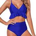 Tempt Me Women Two Piece Swimsuits High Waisted Bikini Set Ruffle Flounce Tummy Control Bottoms Bathing Suit, XL
