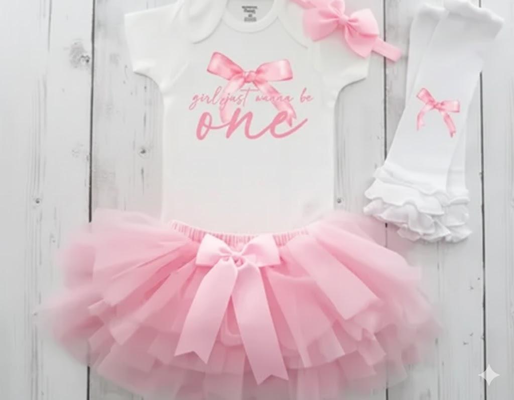 Newborn Baby Girls 1st Birthday Outfits Short Sleeve Romper + Tutu Skirt Diaper Cover + Headband Infant Summer Clothes 9-12M