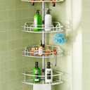 HAMITOR Corner Shower Caddy Tension Pole: 4-Tier Rust-Resistant Adjustable Bathroom Organizer Shelves - 47-121 Inch No-Drill Quick Installation - Space-Saving Storage for Renters Family - Silver Gray