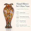 20in Tall Hand Blown Glass Vase Unique Ruffle Wide Mouth Vases, Elegant Modern Glass Flower Decorations Vase, Beautiful Colorful Vases for Home Living Room Bookshelves Wedding High End Centerpieces