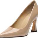 AMBELIGHT Women's Pumps Closed Pointed Toe High Heels Classic Slip On Pumps Sexy Patent Leather Stiletto Heels 3 Inch Wedding Bride Formal Dress Heel Shoes for Women (8.5, Nude)