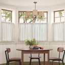 jinchan Striped Linen Kitchen Tier Curtain Rustic Cafe 30 Inch Small Window Balanced Stripe Half Window Curtains for Living Room Bathroom 2 Panels Taupe Grey on Linen