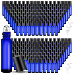 Sumind Essential Oil Roller Bottles - 250 Pcs, 10 ml Glass, Stainless Steel Roller Balls, Leakproof, Funnel Included(Blue)