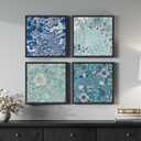 Framed Botanical Wall Art Set of 4, Floral Foliage Canvas Prints, Blue Green Nature Plant Illustrations Paintings for Living Room Bedroom Bathroom Office, 12x12 Inch