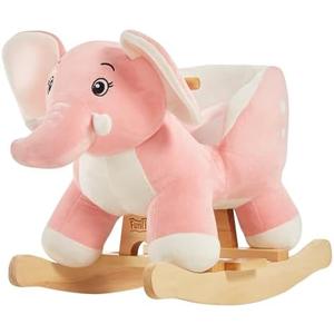 FUNLIO Elephant Baby Rocking Horse for Toddlers 6 Months to 3 Years, Cute & Graceful Pink Elephant Rocker for Baby Girl, Stuffed Plush Ride-on Rocking Animal, Easy to Assemble, CPC & CE Certified