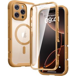 Diaclara Magnetic Designed for iPhone 16 Pro Max Case, Full Body Rugged with Touch Sensitive Anti-Scratch Screen Protector, Compatible with MagSafe, Soft Bumper Case for iPhone 16 Pro Max 6.9'', Brown