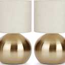 Modern Small Table Lamp Set of 2, Minimalist Nightstand Bedside Lamps with One-Button Inline Switch, 10.4 Inch Desk Light for Bedroom, Living Room,Including Light BulbGolden