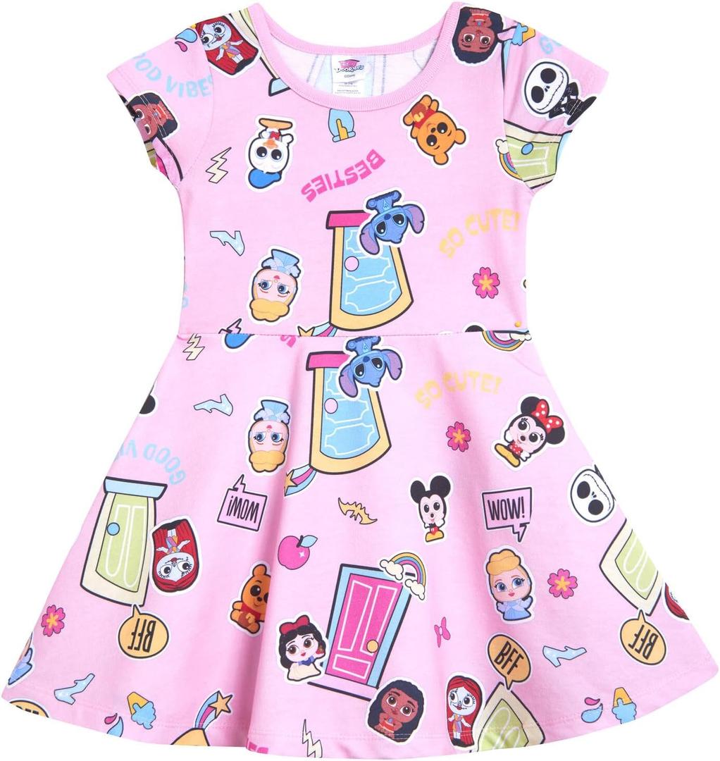 Disney French Terry Essential Dress Infant to Big Kid Sizes (18 Months - 14-16) (5, Disney Doorables, Pink)