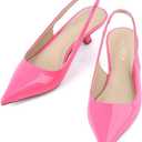 JENN ARDOR Slingback Heels for Women Low Heels Dress Shoes Kitten Pumps Dressy Heeled Sandals Wide Width Fashion Casual Shoes (Pink), Size 8.5