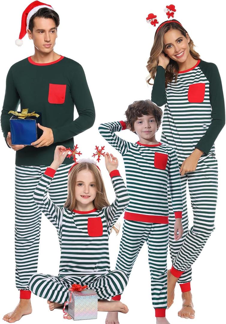 iClosam Matching Family Pajamas Set Striped Christmas Pajamas Sleepwear Dad Mom PJs (XS)