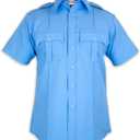 First Class 100% Polyester Short Sleeve Men's Uniform Shirt White (X-Large, Light Blue)